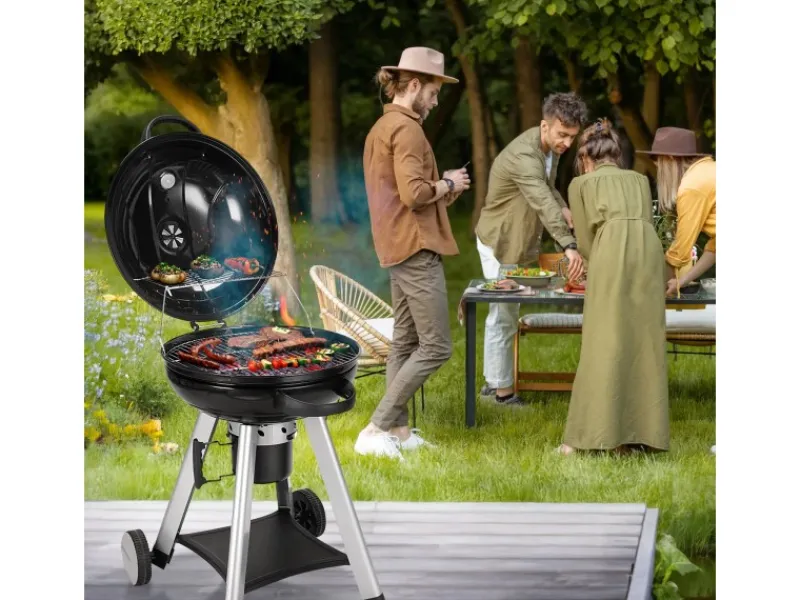 Neo Holzkohle-Kugelgrill Mit Klappbarem Deckel Kettle-Grill Ø 57cm Schwarz*TAINO