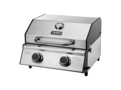 TAINO Tischgrills|Gasgrills|Platinum Compact Tischgrill 2 Brenner Gasgrill Edelstahl Kompakt Camping BBQ