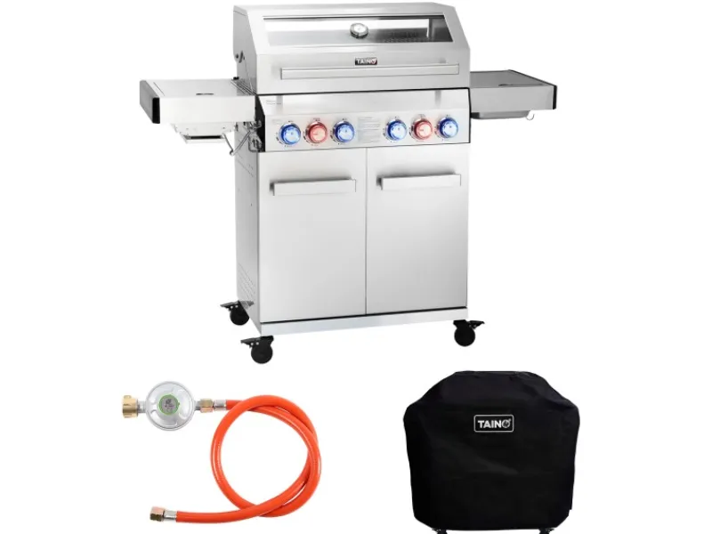 TAINO Gasgrills|Platinum Yamara 4+2 Gasgrill Set mit Haube Edelstahl 4 Brenner Sear-Burner Backburner