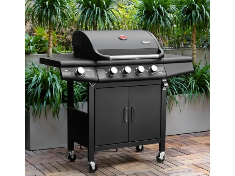 TAINO Gasgrills|Red 4+1 Gasgrill Grillwagen BBQ Edelstahl-Brenner Gas-Grill Schwarz