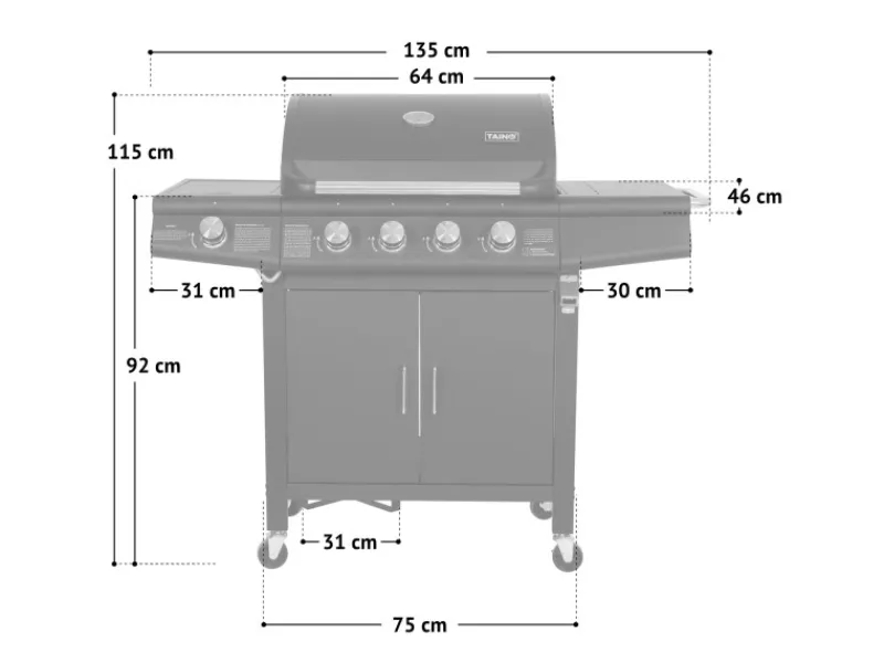 TAINO Gasgrills|Red 4+1 Gasgrill Grillwagen BBQ Edelstahl-Brenner Gas-Grill Schwarz