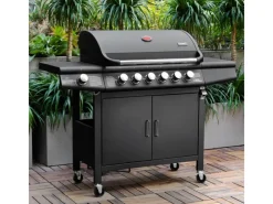 Red 6+1 Gasgrill Set mit Drehspieß Grillwagen BBQ Edelstahl-Brenner Gas-Grill Schwarz*TAINO Outlet