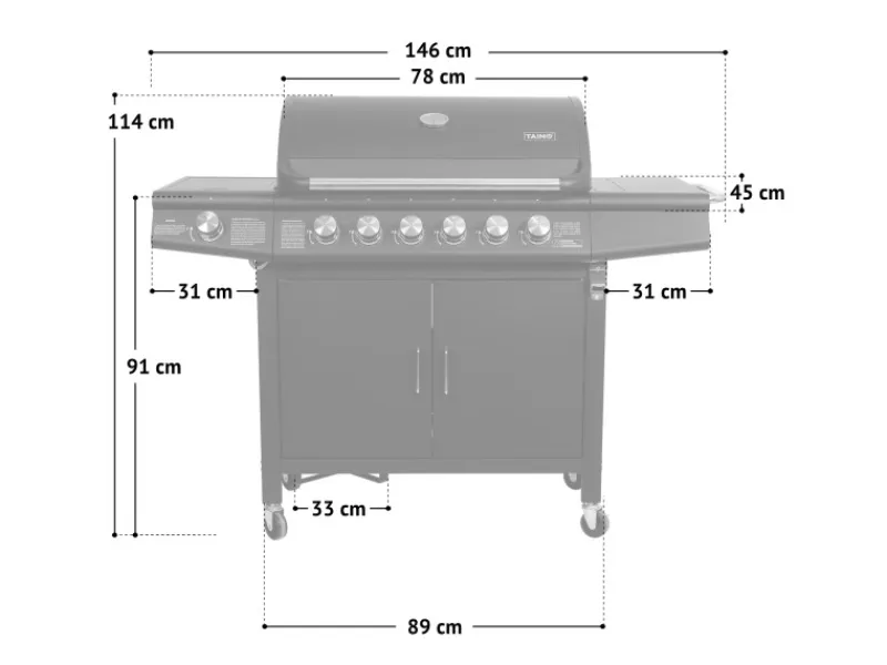 Red 6+1 Gasgrill Set mit Drehspieß Grillwagen BBQ Edelstahl-Brenner Gas-Grill Schwarz*TAINO Outlet