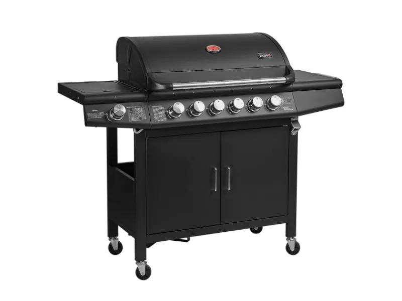Red 6+1 Gasgrill Set mit Drehspieß Grillwagen BBQ Edelstahl-Brenner Gas-Grill Schwarz*TAINO Outlet