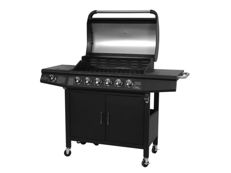 Red 6+1 Gasgrill Set mit Drehspieß Grillwagen BBQ Edelstahl-Brenner Gas-Grill Schwarz*TAINO Outlet