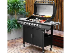 Red 6+1 Gasgrill Set mit Drehspieß Grillwagen BBQ Edelstahl-Brenner Gas-Grill Schwarz*TAINO Outlet