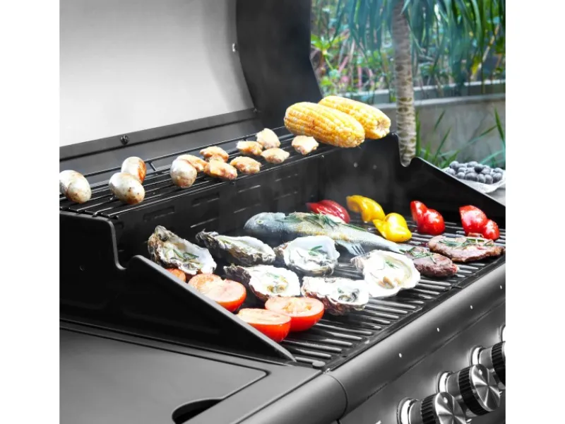 Red 6+1 Gasgrill Set mit Drehspieß Grillwagen BBQ Edelstahl-Brenner Gas-Grill Schwarz*TAINO Outlet