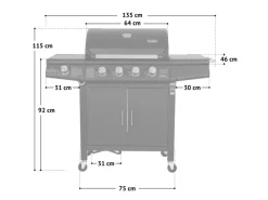 TAINO Gasgrills|Red 4+1 Gasgrill Set Mit Haube und Regler Grillwagen BBQ Edelstahl-Brenner Gas-Grill Schwarz