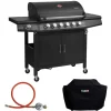 TAINO Gasgrills|Red 6+1 Gasgrill Set mit Haube und Regler Grillwagen BBQ Edelstahl-Brenner Gas-Grill Schwarz