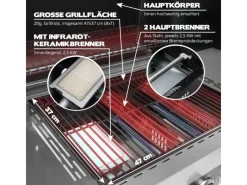 Wabaya 3+0 Gasgrill Grillwagen 3 Brenner Sear-Burner Schwarz Matt*TAINO Discount