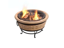 Teamson Home 69 cm Garten Faux Beton Runde Holzfeuerschale Schwarz*