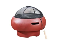 Feuerschalen|Teamson Home 53 cm Runde Faux Beton Holzfeuerschale mit Zubehör Rot