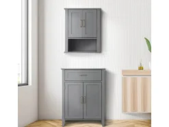 Kinder Kinder-Gartengeräte|Teamson Home Mercer Holz Badezimmermöbel mit Schublade und Regalen Grau