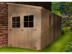 Timbela Kaminholzregale|Anbau-Gartenhaus Holz M341 10 m² ohne Seitenwand ohne Boden