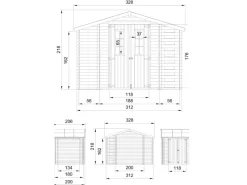 Holz-Gartenhaus M389C+M389G mit Boden Beige Braun 5,47 m² FSC®*Timbela