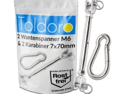 Toldoro Sonnensegel|2 Sonnensegelspanner M6 & 2 Karabiner 70mm Wantenspanner Karabinerhaken Edelstahl Seilspanner für Sonnensegel