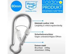 5 Stück Edelstahl Karabiner mit Schraubverschluss 80mm Rostfrei NIRO V4A  Karabinerhaken*Toldoro Hot