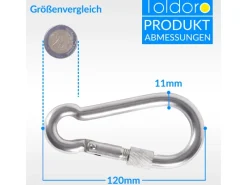 5 Stück Edelstahl Karabiner mit Schraubverschluss 120mm Rostfrei NIRO V4A  Karabinerhaken*Toldoro Best