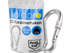 10 Stück Edelstahl Karabiner mit Schraubverschluss 100mm Rostfrei NIRO V4A Karabinerhaken*Toldoro Discount
