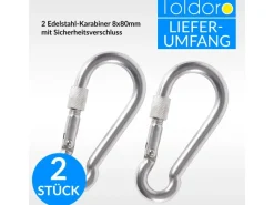 2 Stück Edelstahl Karabiner mit Schraubverschluss 80mm Rostfrei NIRO V4A  Karabinerhaken*Toldoro New