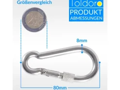 2 Stück Edelstahl Karabiner mit Schraubverschluss 80mm Rostfrei NIRO V4A  Karabinerhaken*Toldoro New