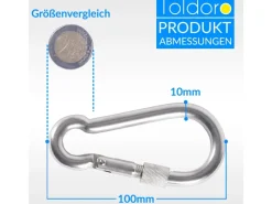 2 Stück Edelstahl Karabiner mit Schraubverschluss 100mm Rostfrei NIRO V4A  Karabinerhaken*Toldoro Discount