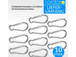 10 Stück Edelstahl Karabiner mit Schraubverschluss 120mm Rostfrei NIRO V4A  Karabinerhaken*Toldoro New
