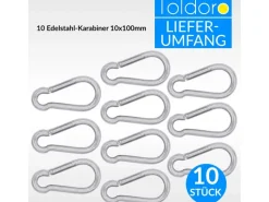 Toldoro Wassersport|10 Stück Edelstahl Karabiner 10x100mm Rostfrei NIRO AISI 316 V4A  Karabinerhaken Groß