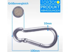 Toldoro Wassersport|2 Stück Edelstahl Karabiner 10x100mm Rostfrei NIRO AISI 316 V4A  Karabinerhaken Groß