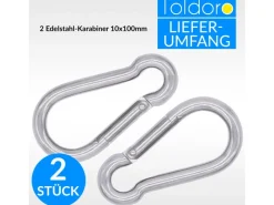 Toldoro Wassersport|2 Stück Edelstahl Karabiner 10x100mm Rostfrei NIRO AISI 316 V4A  Karabinerhaken Groß