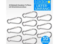 Toldoro Wassersport|10 Stück Edelstahl Karabiner mit Schraubverschluss 70mm Rostfrei NIRO V4A Karabinerhaken