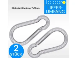 Toldoro Wassersport|2 Stück Edelstahl Karabiner 7x70mm Rostfrei NIRO AISI 316 V4A  Karabinerhaken Klein