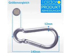 Toldoro Wassersport|5 Stück Edelstahl Karabiner 12x140mm Rostfrei NIRO AISI 316 V4A Karabinerhaken Groß