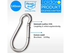 10 Stück Edelstahl Karabiner 12x140mm Rostfrei NIRO AISI 316 V4A Karabinerhaken Groß*Toldoro Clearance