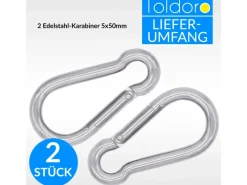 Toldoro Wassersport|2 Stück Edelstahl Karabiner 5x50mm Rostfrei NIRO AISI 316 V4A  Karabinerhaken Klein