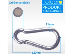 2 Stück Edelstahl Karabiner 11x120mm Rostfrei NIRO AISI 316 V4A  Karabinerhaken Groß*Toldoro Best