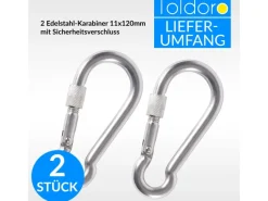 2 Stück Edelstahl Karabiner mit Schraubverschluss 120mm Rostfrei NIRO V4A  Karabinerhaken*Toldoro Online