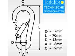 5 Stück Edelstahl Karabiner 7x70mm Rostfrei NIRO AISI 316 V4A Karabinerhaken Klein*Toldoro Online