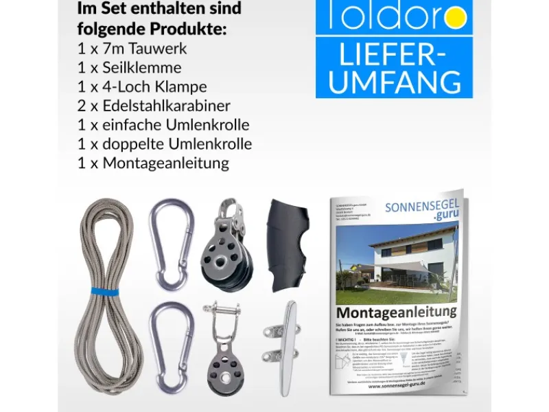 Toldoro Sonnensegel|3-Fach Flaschenzug mit 4-Loch Klampe Seilzug Flaschenzug Zum Spannen und Befestigen von Sonnensegel