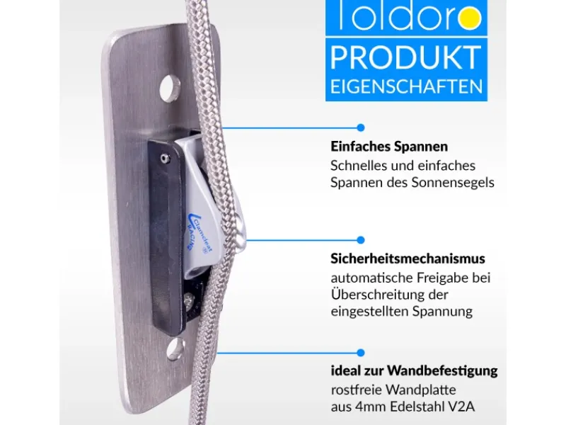 Toldoro Sonnensegel|Pavillons|3-Fach Flaschenzug mit Sicherheitsklemme auf Wandplatte Seilzug Flaschenzug Zum Spannen und Befestigen von Sonnensegel