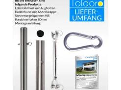 Toldoro Sonnensegel|3m Sonnensegelmast Edelstahl Ø70mm mit Fester Öse und Bodenhülse Pfosten für Sonnensegel Sonnensegelpfosten
