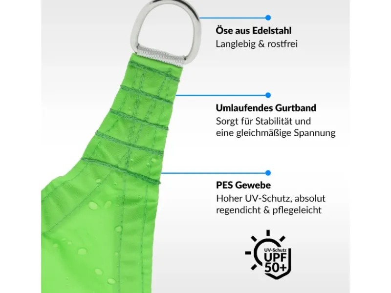 Sonnensegel Dreieck 5,6x5,6x5,6m UPF50+ PES Regendicht UV-Schutz Sonnenschutz Terrasse Garten Apfel*Toldoro Discount