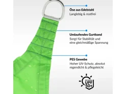 Toldoro Sonnensegel|Sonnensegel Dreieck 6x6x6m UPF50+ PES Regendicht UV-Schutz Sonnenschutz Terrasse Garten Apfel