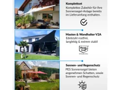 Sonnensegel Komplettset 6x6x6m UPF50+ mit Befestigungsmaterial Halterung Pfosten Mast & Zubehör Regendicht UV-Schutz Sonnenschutz*Toldoro New