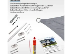 Toldoro Sonnensegel|Sonnensegel Komplettset 4,6x4,6x4,6m UPF50+ mit Befestigungsmaterial Halterung Pfosten Mast & Zubehör Regendicht Sonnenschutz