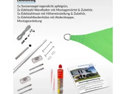 Sonnensegel Komplettset 4,6x4,6x6,5m UPF50+ mit Befestigungsmaterial Halterung Pfosten Mast & Zubehör Regendicht Sonnenschutz Apfel*Toldoro Discount