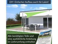 Sonnensegel Komplettset 4,6x4,6x6,5m UPF50+ mit Befestigungsmaterial Halterung Pfosten Mast & Zubehör Regendicht Sonnenschutz Apfel*Toldoro Discount