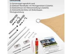 Toldoro Sonnensegel|Sonnensegel Komplettset 4x3m UPF50+ mit Befestigungsmaterial Halterung Pfosten Mast & Zubehör Regendicht UV-Schutz Sonnenschutz
