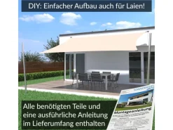 Toldoro Sonnensegel|Sonnensegel Komplettset 4x3m UPF50+ mit Befestigungsmaterial Halterung Pfosten Mast & Zubehör Regendicht UV-Schutz Sonnenschutz