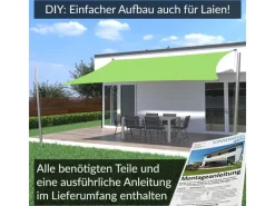 Toldoro Sonnensegel|Sonnensegel Komplettset 4,6x4,6m UPF50+ mit Befestigungsmaterial Halterung Pfosten Mast & Zubehör Regendicht UV-Schutz Sonnenschutz Apfel